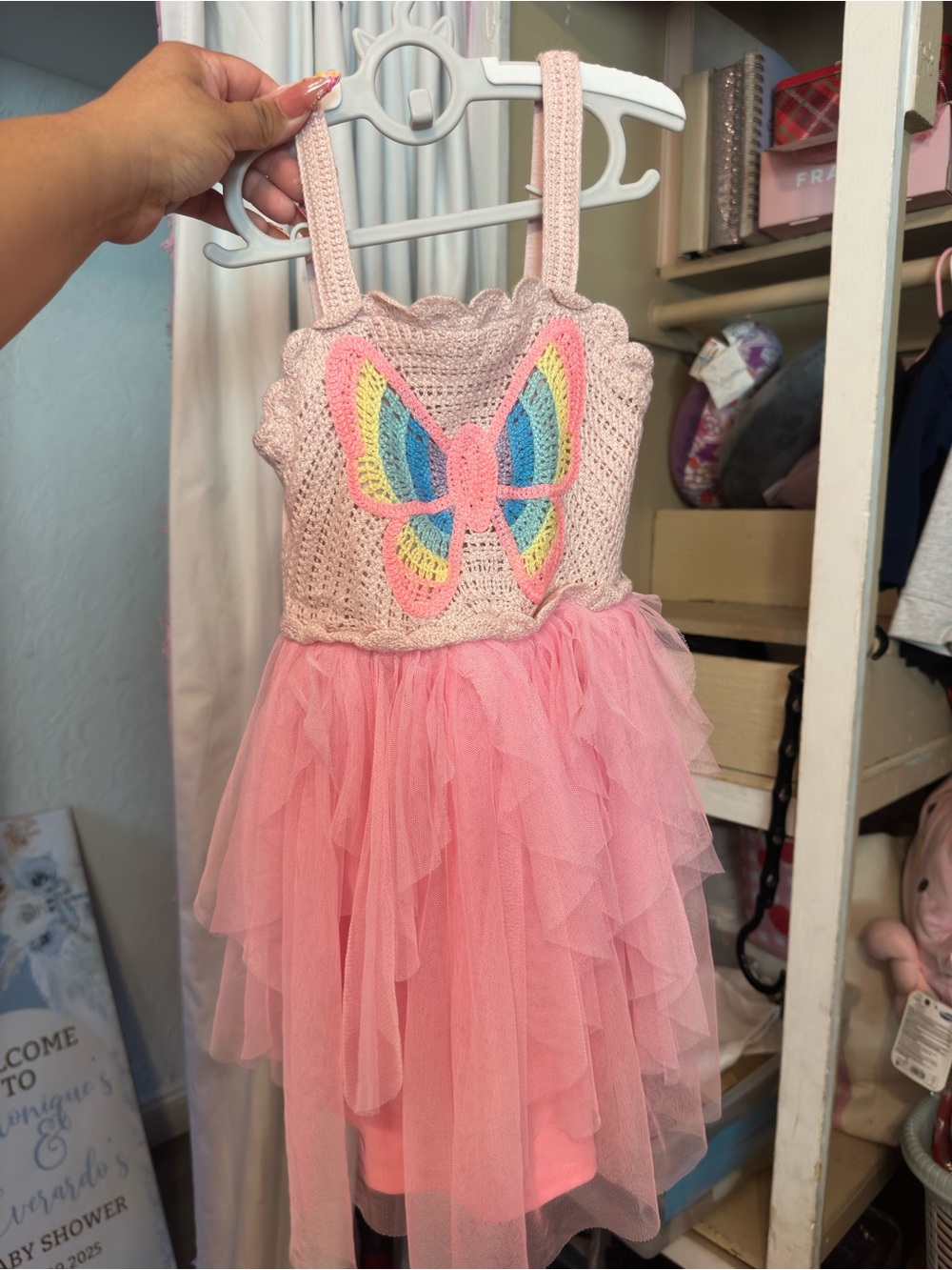Pink Butterfly Crochet Tulle Dress